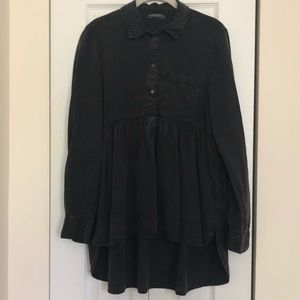 Washed black babydoll blouse